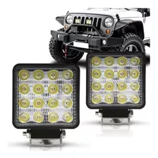 Kit 2 Farol Led Quadrado Milha 48w 16 Leds Carro Jeep 6500k