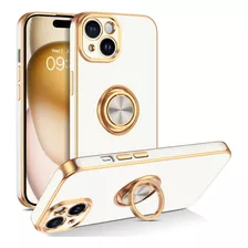 Funda Bentoben, Con Anillo, P/ iPhone 15, Blanco Y Dorado