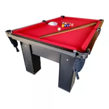 Mesa De Bilhar Ana Bella Slim De 187cm X 107cm X 82cm Cor Preto, Tecido Vermelho E Redes De Cor Preto