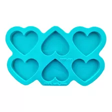 Molde Silicone 6 Corações Chaveiro Pingente Resina Biscuit