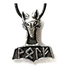 Pingente Martelo De Thor Mjölnir Wolf Lobo 3cm Com Colar