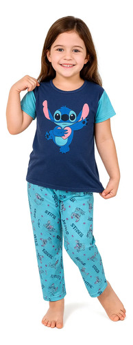 Pijama Infantil Meia Estação Com Calça Stitch Malha Pv