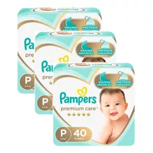 Kit 3 Fralda Pampers Premium Care Tamanho P Com 120 Tiras 