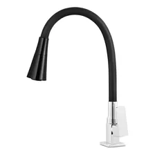 Torneira Cozinha Silicone Gourmet Flexível Jato Duplo Preto Acabamento Brilhante