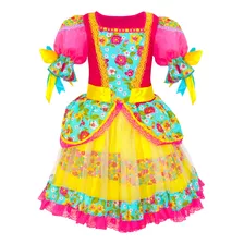 Vestido Caipira Junina Floral Pink Infantil