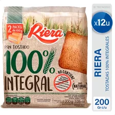 Tostadas Riera 100% Integrales Pan Tostado Fibra - Pack X12