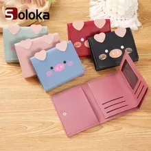 Billetera Corta Estilo Cerdo Kawaii Para Mujer, Billetera De