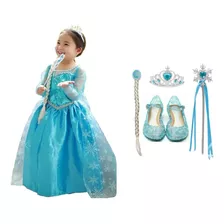 Disfraz Vestido Set Frozen+vara+corona+zapatos Cumpleaños 