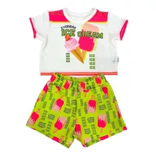 Conjunto Infantil Verde Neon Short Menina Verão Promoção