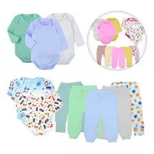 Kit 10 Pçs Roupa De Bebê Body Manga Longa + Mijão - Meninas