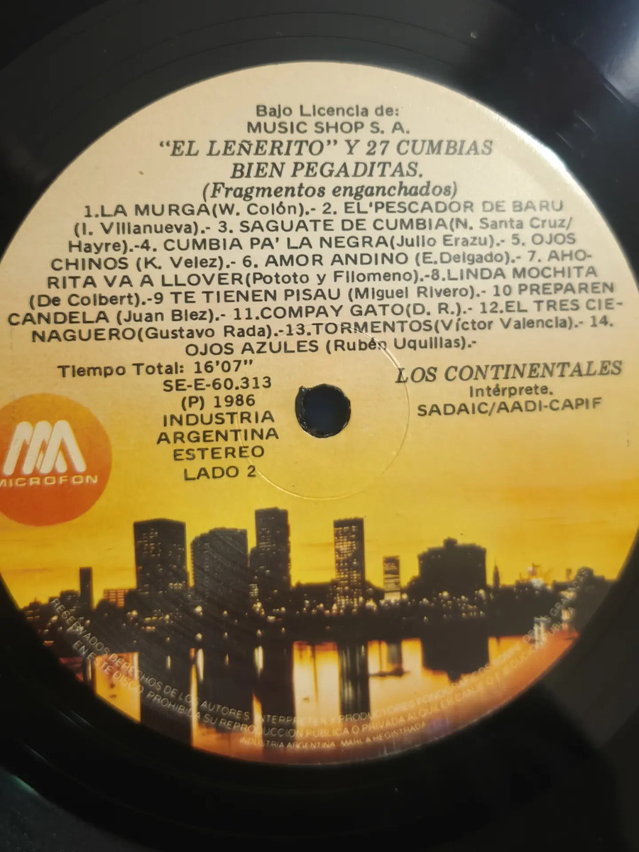 Los Continentales - El Leñerito Y 27 Cumbias Be Pegaditas - vinilo 1986