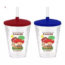 20 Mini Copos Twister 300ml C/ Tampa E Canudo Personalizado