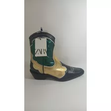 Botin Cuero Estilo Vaquero Marca Zara N°35