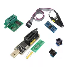 Programador Usb Ch341a + Pinza Soic-8 Bgm Taiwan + Zocalos Zif 150mil Y 200mil + Adaptador De Niveles 1.8v + Archivos 