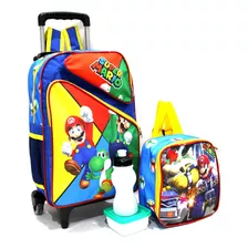 Mochila Infantil Super Mario Bros 3b Rodinha Tam G Escolar Cor Azul