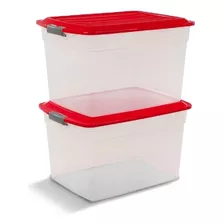 Cajas Organizadoras Colbox De 42 Lts. X2 Unid Colombraro Color Transparente Tapa Roja 9242 X 2