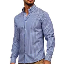Camisa Vestir Hombre Xlimit Rayas Azul Premium Line
