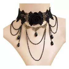 Gargantilha Choker De Renda Flor Preto Gótico Punk Vitoriano