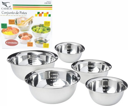 Conjunto 5 Potes Bowl Em Aço Inox Tigela Multiuso Cozinha