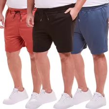 Kit 3 Bermuda Short Moletom Masculina Plus Size Academia Fit