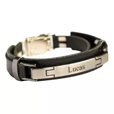 Pulseira Couro Masculina Personalizada Com Gravação Nome 