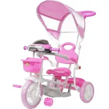 Triciclo Motoca Infantil Passeio Com Empurrador Pedal Luz Som Capota Importway Bw-003 Rosa