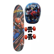 Skate Infantil Homem Aranha C/ Kit De Proteção E Bolsa