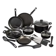 Batería De Cocina Cinsa Aluminio Ahorrador Con Antiadherente 21 Piezas Color Negro