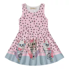 Vestido Infantil Meninas Gatinha Com Strass Rodadinho