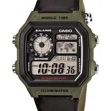 Relógio Casio Masculino Quadrado Ae-1200whb-3bvdf Cor Da Correia Verde