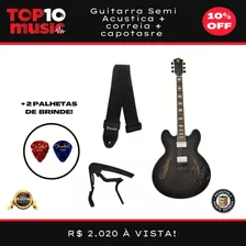 Kit Guitarra Semi Acustica + Correia + Capotraste