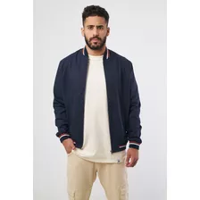 Campera Bomber Gabardina Con Cuello Y Puños Tejidos Hombre