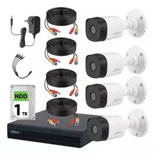 Dahua Kit 4 Cámaras Bullet Y Dvr Alta Definición Disco 1tb Cámaras De 1mp Seguridad Exterior Alta Resolución Con Sensor De Reconocimiento Circuito Cerrado Color Blanco