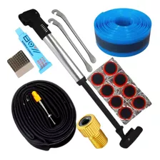 Kit Reparos Bicicleta Câmara Fita Antifuro Adaptador Bomba