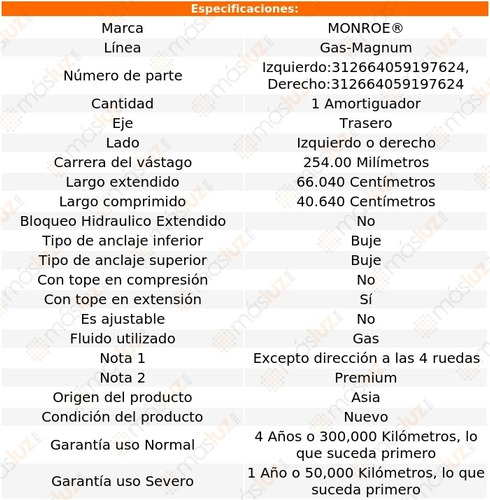 (1) Amortiguador Trasero Gas-magnum Gas Silverado 2500 99/04 Foto 3