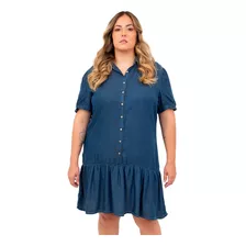 Vestido Jeans Plus Size, Midi, Manga Curta, Cambos, Até 54