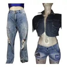 Duo Jeans Forever 21 Destroyed + Chamarra Mezclilla Torera 