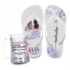 Kit Personalizado Padrinhos Casamento Chinelos + Caneca Gel