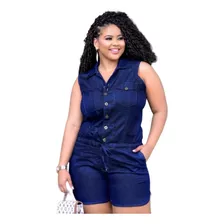 Jardineira Jeans Plus Size Tamanho Grande Mulher Adulto Lind