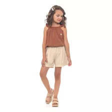 Conjunto Infantil Menina Blusa Cotton Light E Short Linho