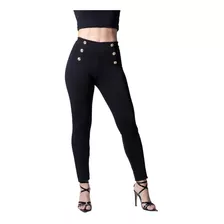 Malla Botones Dama Vestir Moda Casual Leggins Cintura Alta