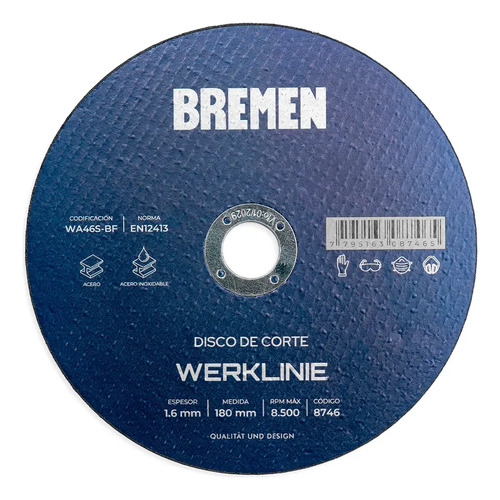 Disco Corte Bremen Werklinie 180 X 1.6mm X 10u Alto Ren 8746 Azul