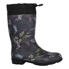 Bota De Agua Con Polar Biela Flores Negro Alquimia