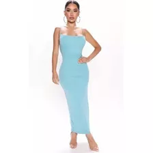 Vestido Ajustado De Tirantes Maxi Color Azul Jade