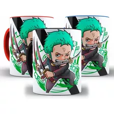 Caneca One Piece Roronoa Zero Cerâmica Preta Xícara + Caixa