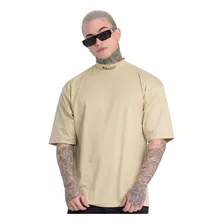 Camiseta Oversized Masculina Bege Caqui Gola Alta Lançamento