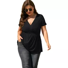 Blusa Casual Manga Corta Cuello V Talla Extra Para Mujer