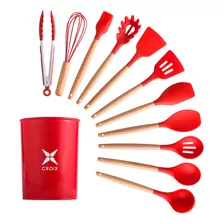 Set 12 Utencilios De Cocina Croix De Silicona Rojo