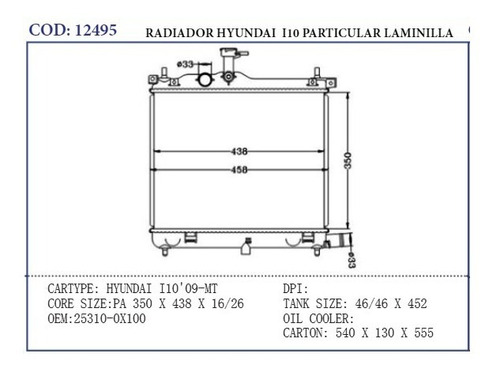 Radiador Hyundai I10 Particular Laminilla 16 Mm Foto 2