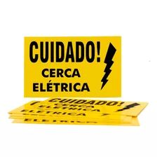 Placa Advertência Cerca Elétrica Cuidado- Kit Com 10 Unidade